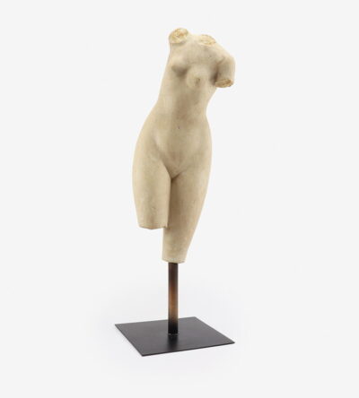 Ceramic female statue in white color with metal base