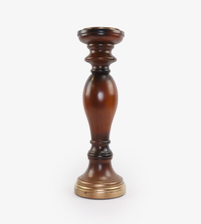 Metal candlestick with wooden lining in brown color