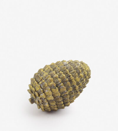 Decorative ceramic pinecone in gray color with gold details