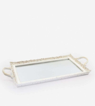 Rectangular metallic mirror platter in white color