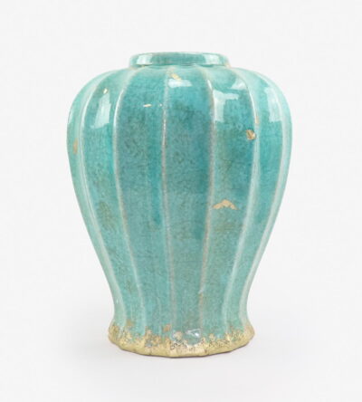 Ceramic vase in siel color and gold details