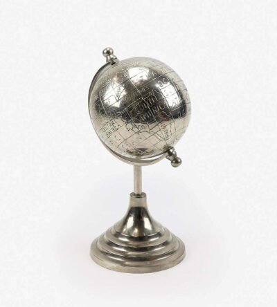 Decorative metallic globe in silver color