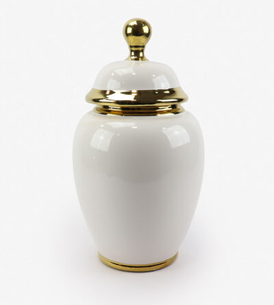 White ceramic vase with gold details