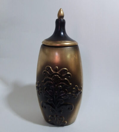 Brown ceramic vase with gold details
