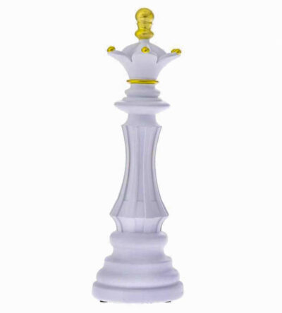 Queen chess pawn in white color with golden details