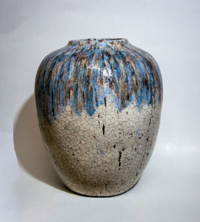 Gray ceramic vase with blue details