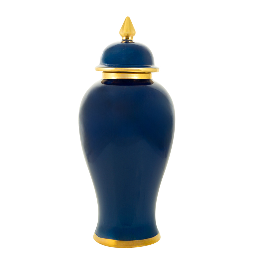 Κεραμικό βάζο σε μπλε χρώμα με χρυσές λεπτομέρειες
